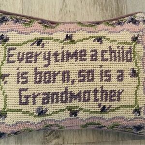 Vintage Beautiful Wool Needlepoint Grandmother Pillow